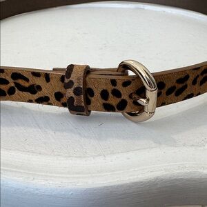 Banana Republic Leopard Print Brown Tan Leather Belt with Gold Buckle